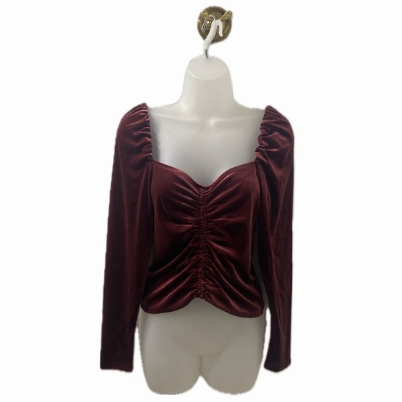 BB Dakota by Steve Madden Tops - BB Dakota by Steve Madden Velvety Ruched Top Burgundy